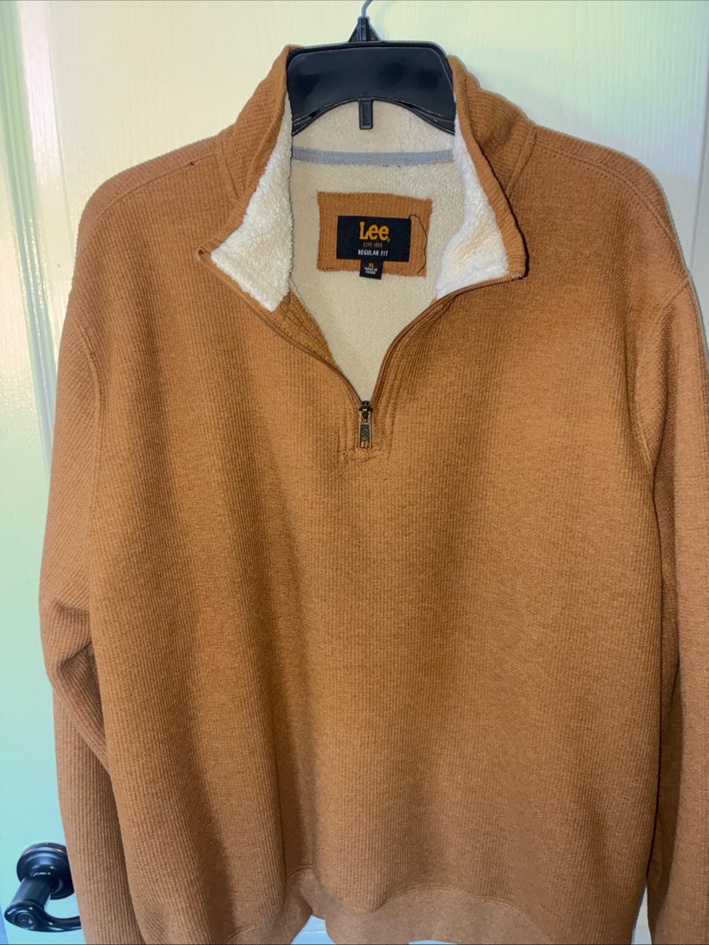 Lee Men's Zip-Neck Sherpa-Lined Sweater - Caramel Brown